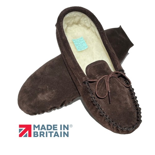 Mens moccasin slippers - mens, brown