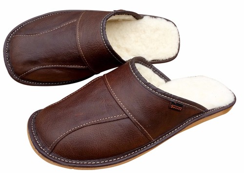 Men sheepskin slippers - men's, brown