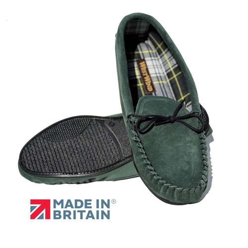 Mens moccasin slippers - mens, green