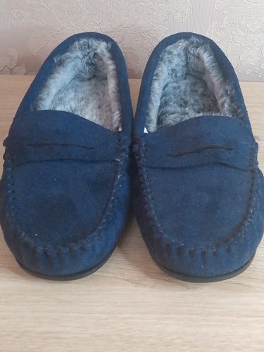 Navy suede moccasin slippers - navy,